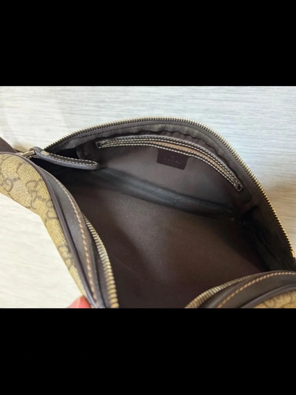 Gucci Beige Monogram Waist Bag - Brown Trim